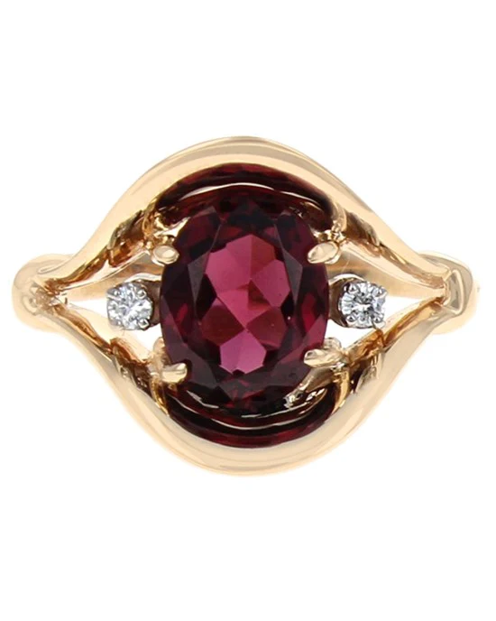 Garnet and Diamond Accent Ring in Yellow Gold - Image 2