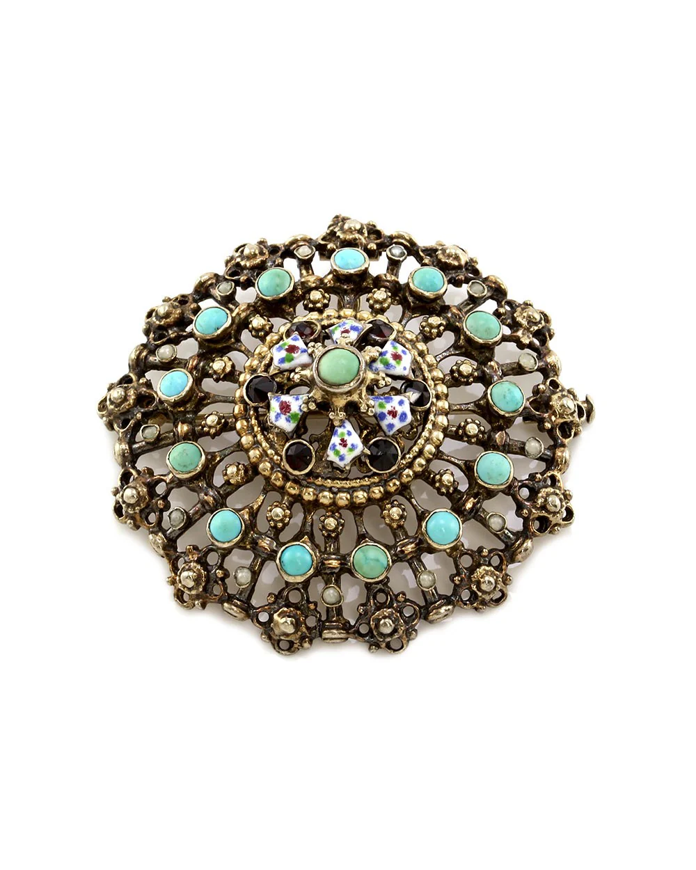 Garnet, Turquoise, and Pearl Edwardian Pin - Image 2