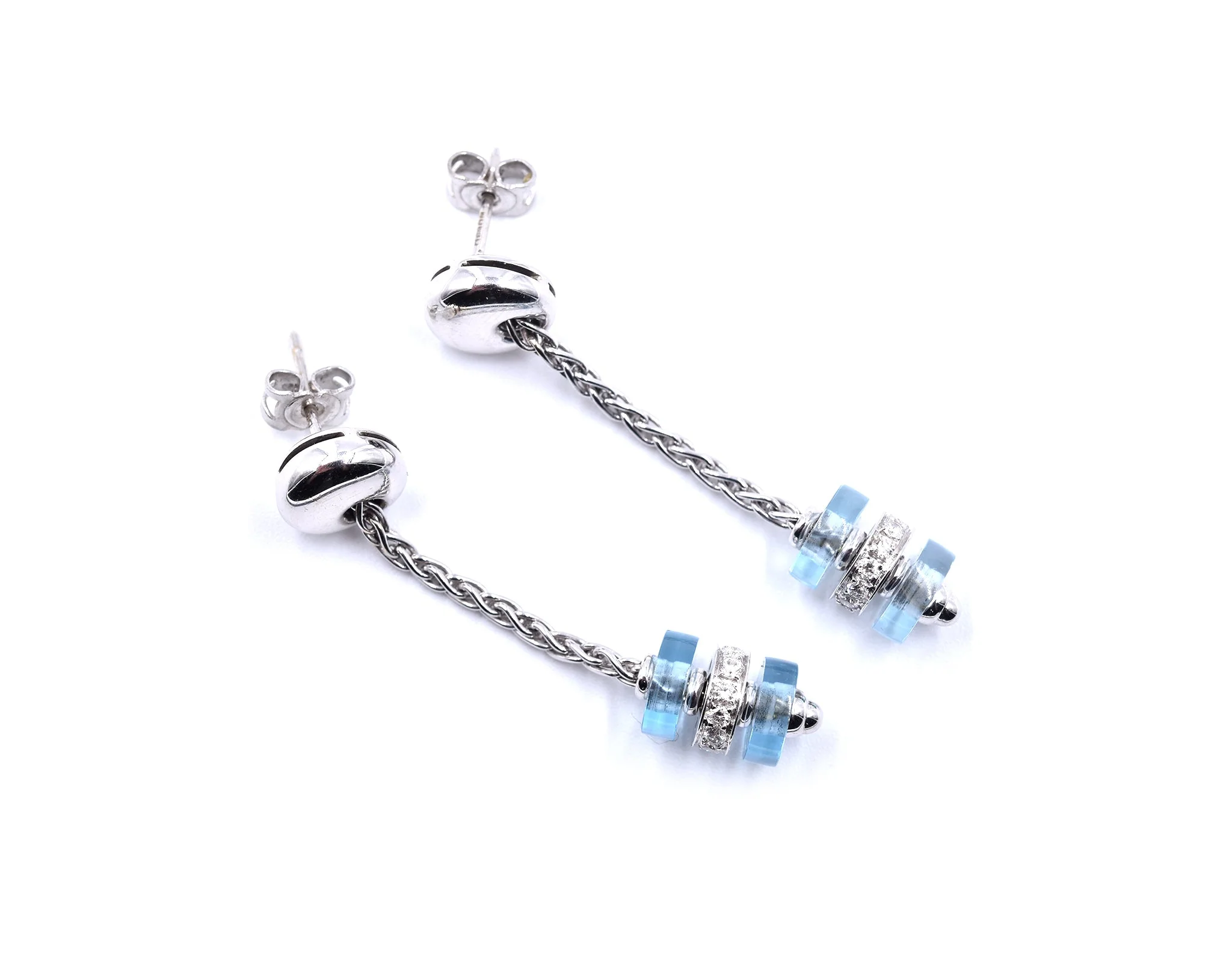 Garrard Regal 18k White Gold Diamond and Aquamarine Earrings - Image 2