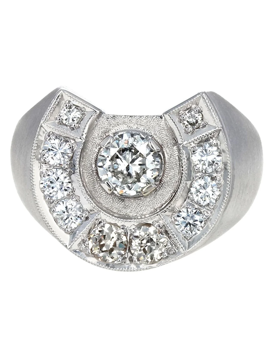 Gentlemans Diamond Horseshoe Ring in White Gold - Image 2