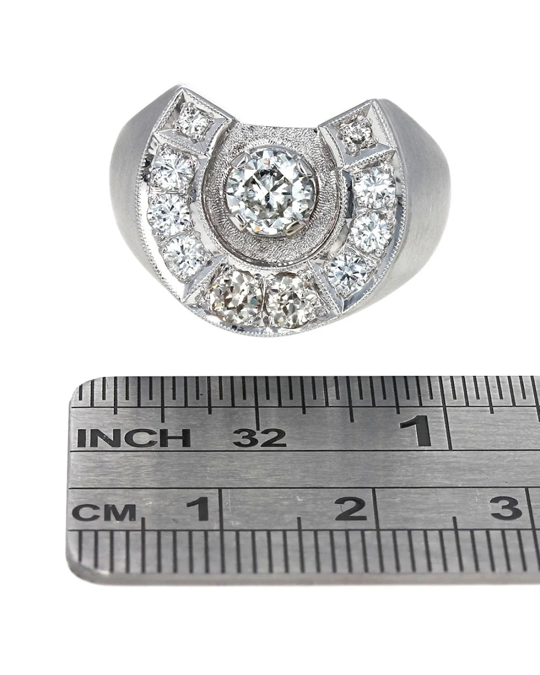 Gentlemans Diamond Horseshoe Ring in White Gold - Image 3
