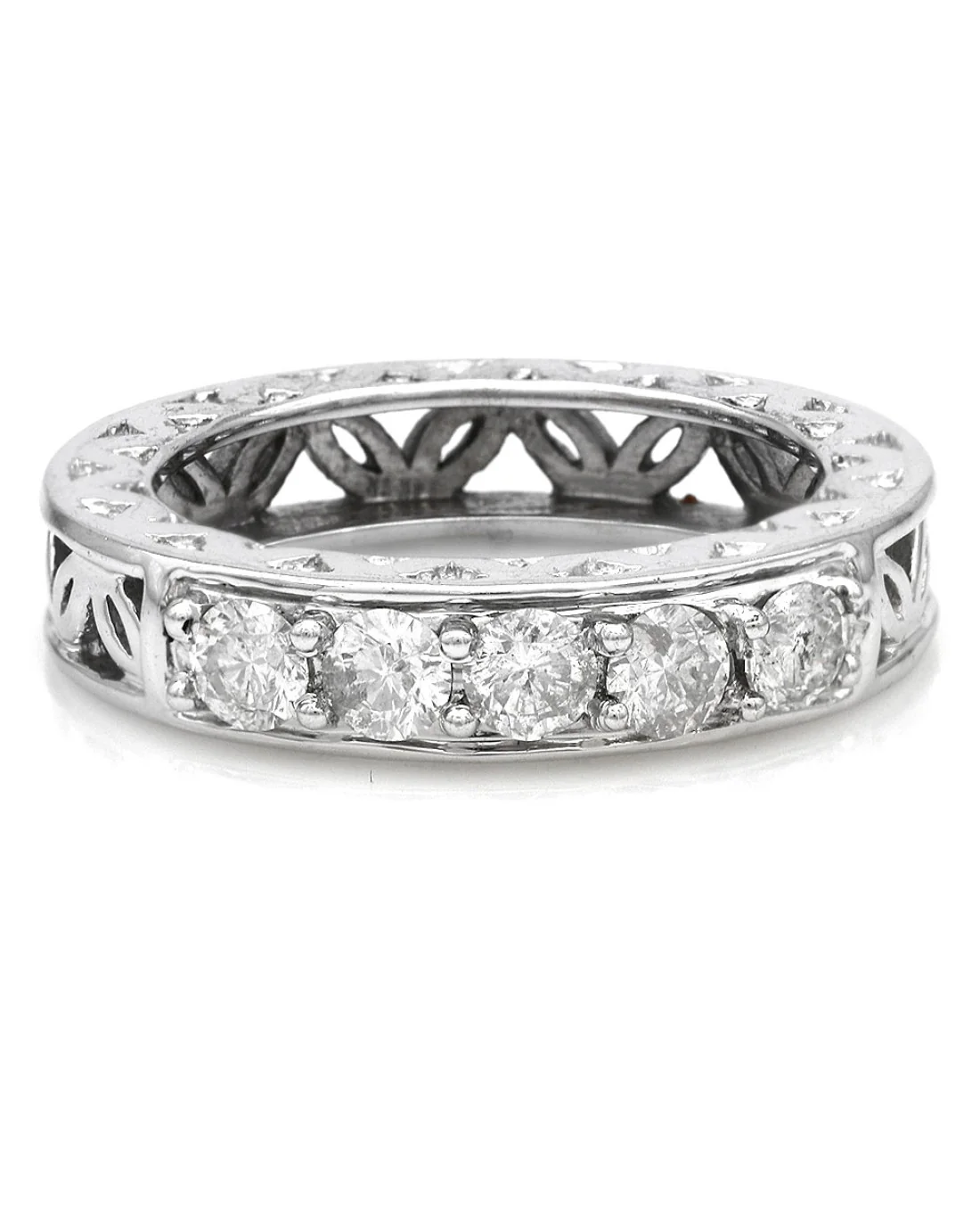 Gentleman's Etched Open Cut 5 Stone Diamond Band in White Gold - Image 2