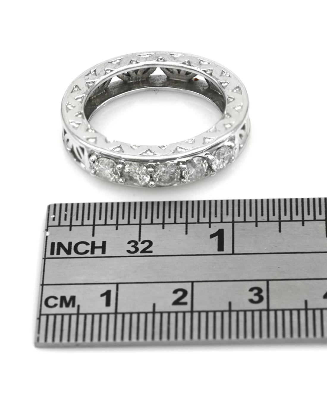 Gentleman's Etched Open Cut 5 Stone Diamond Band in White Gold - Image 3