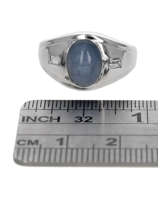 Gentleman's Light Blue Star Sapphire and Diamond Ring - Image 3