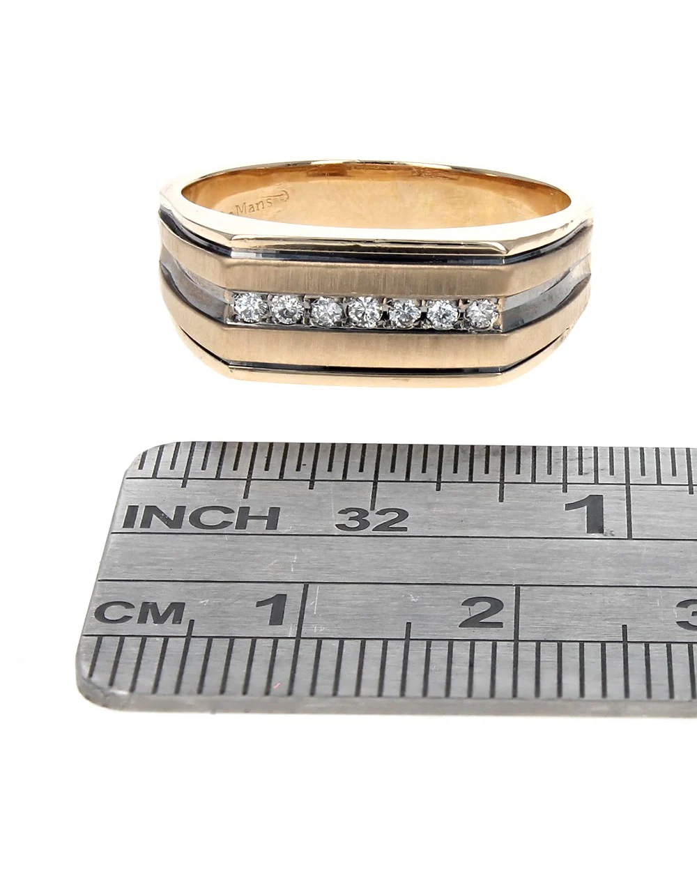 Gentlemen's Diamond Fluted Flat Top Ring in White and Yellow Gold - Image 3