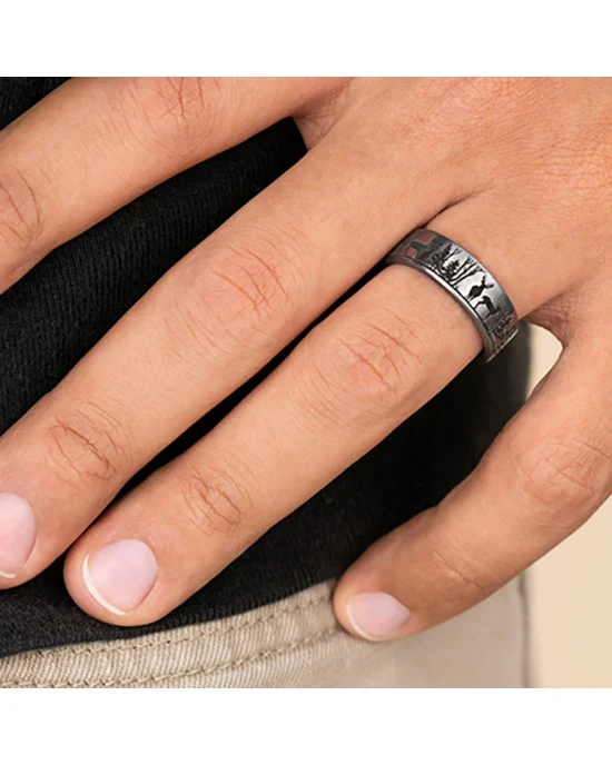 Gentlemen's Nature Scene Comfort Fit Band in Titanium - Image 3