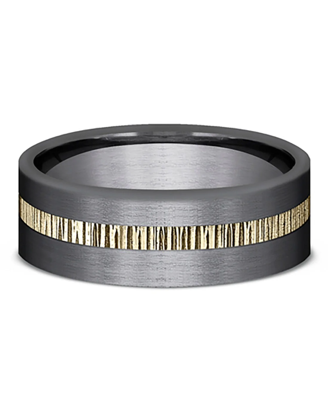 Gentlemen's Textured Offset Stripe Comfort Fit Band in Tantalum and Yellow Gold - Image 2
