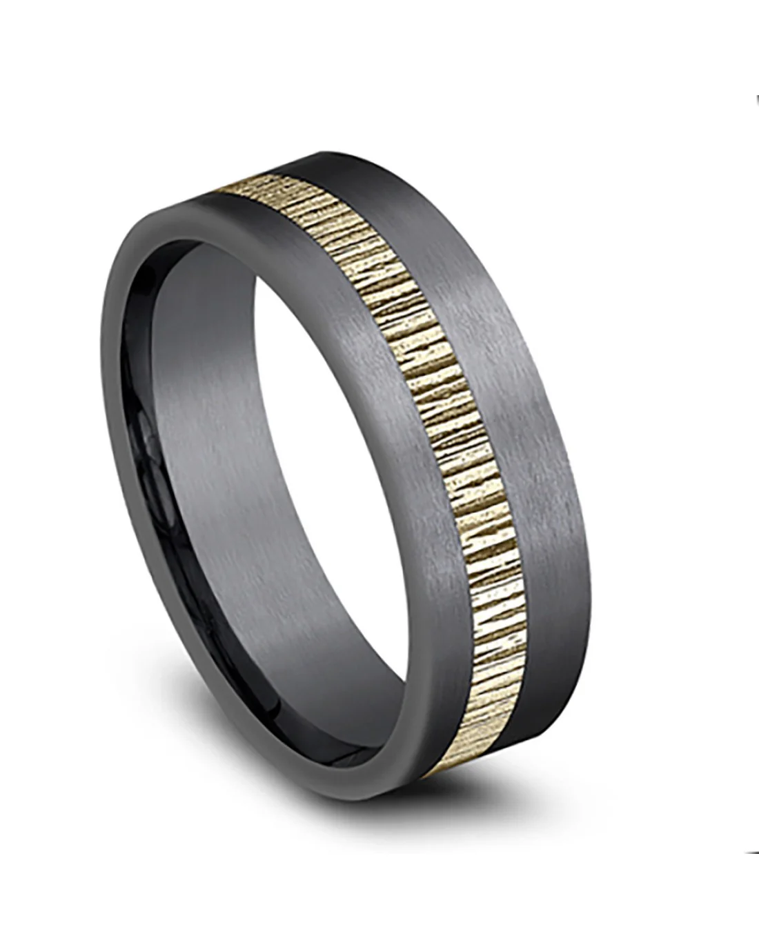 Gentlemen's Textured Offset Stripe Comfort Fit Band in Tantalum and Yellow Gold - Image 3