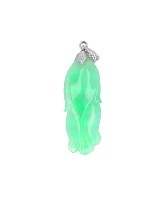Green Jadeite Jade Carved Rose Pendant in White Gold - Image 2