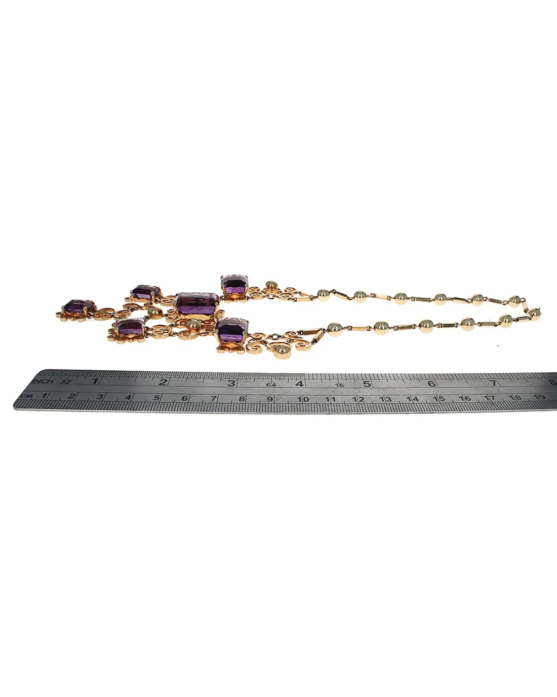 Handmade by Jessops Amethyst Lacey Drop Station Bib Necklace in Gold - Image 3