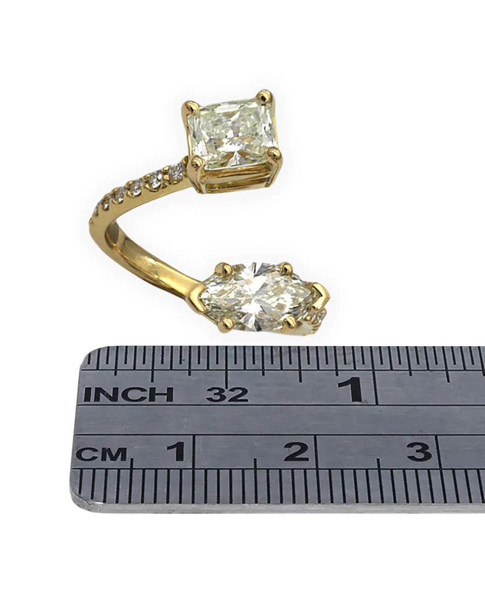 Handmade GIA Certified Radiant & Marquise Diamond Bypass Ring in 18YG - Image 3