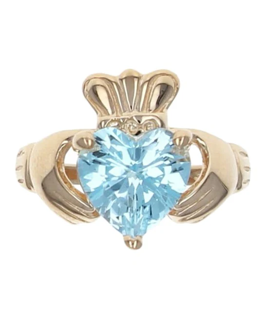 Heart Shape Blue Topaz Claddagh Ring - Image 2