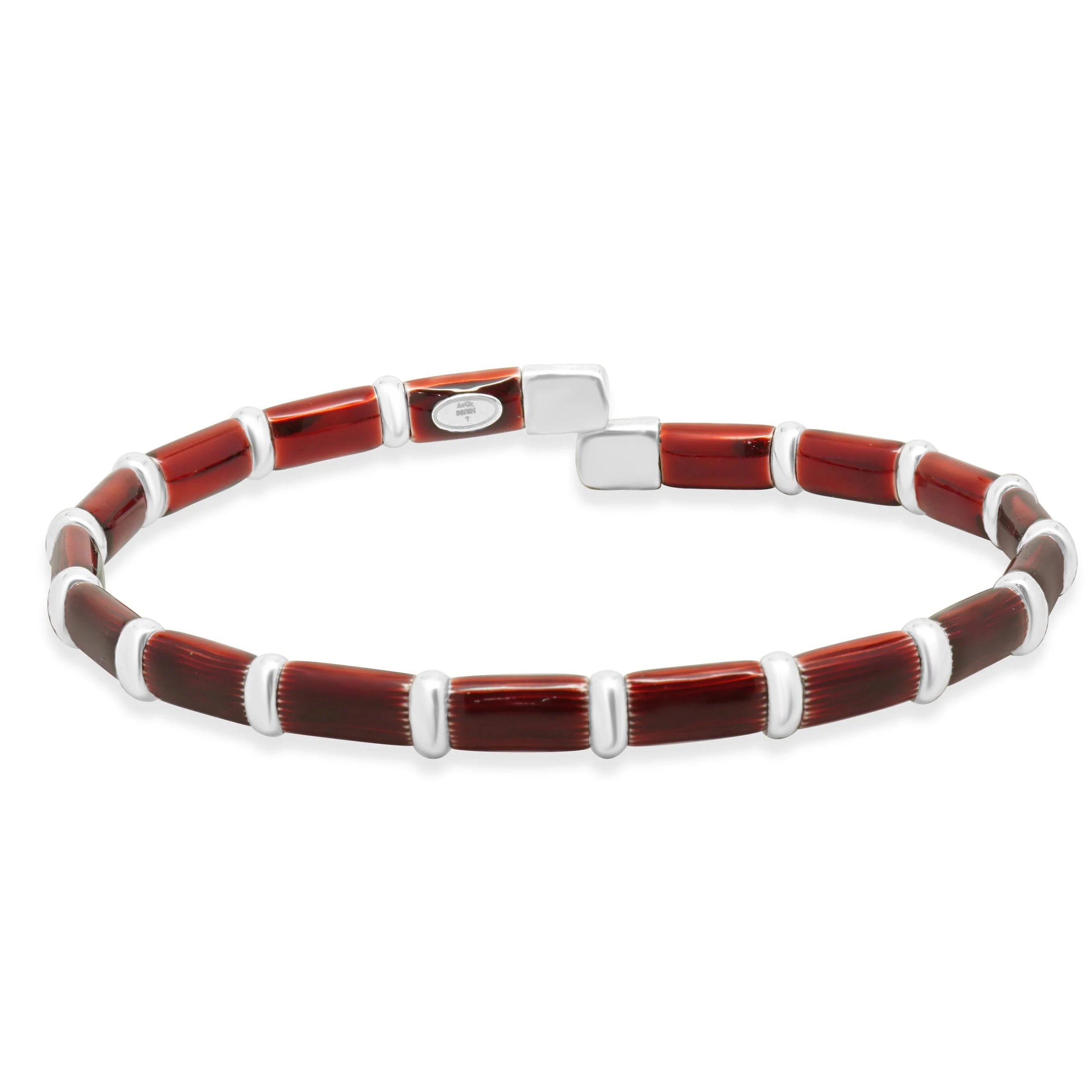 Henderson Legacy 18 Karat White Gold, Sterling Silver and Red Enamel Bangle Bracelet