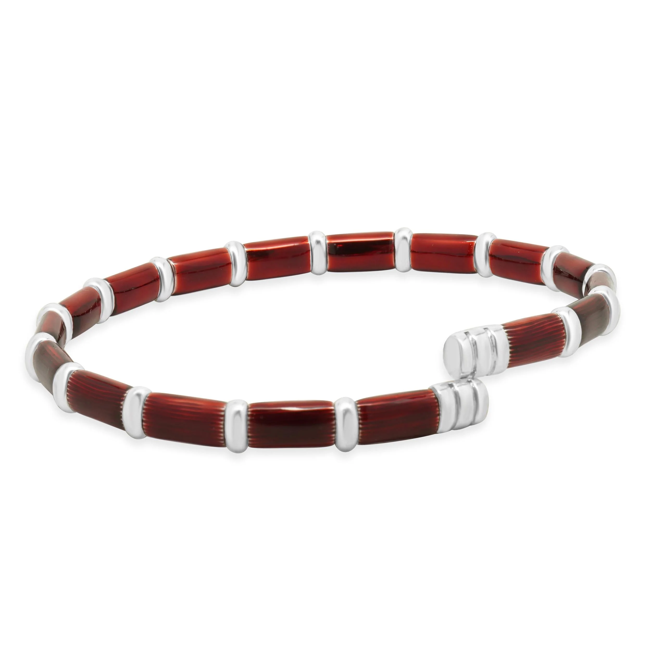 Henderson Legacy 18 Karat White Gold, Sterling Silver and Red Enamel Bangle Bracelet - Image 3
