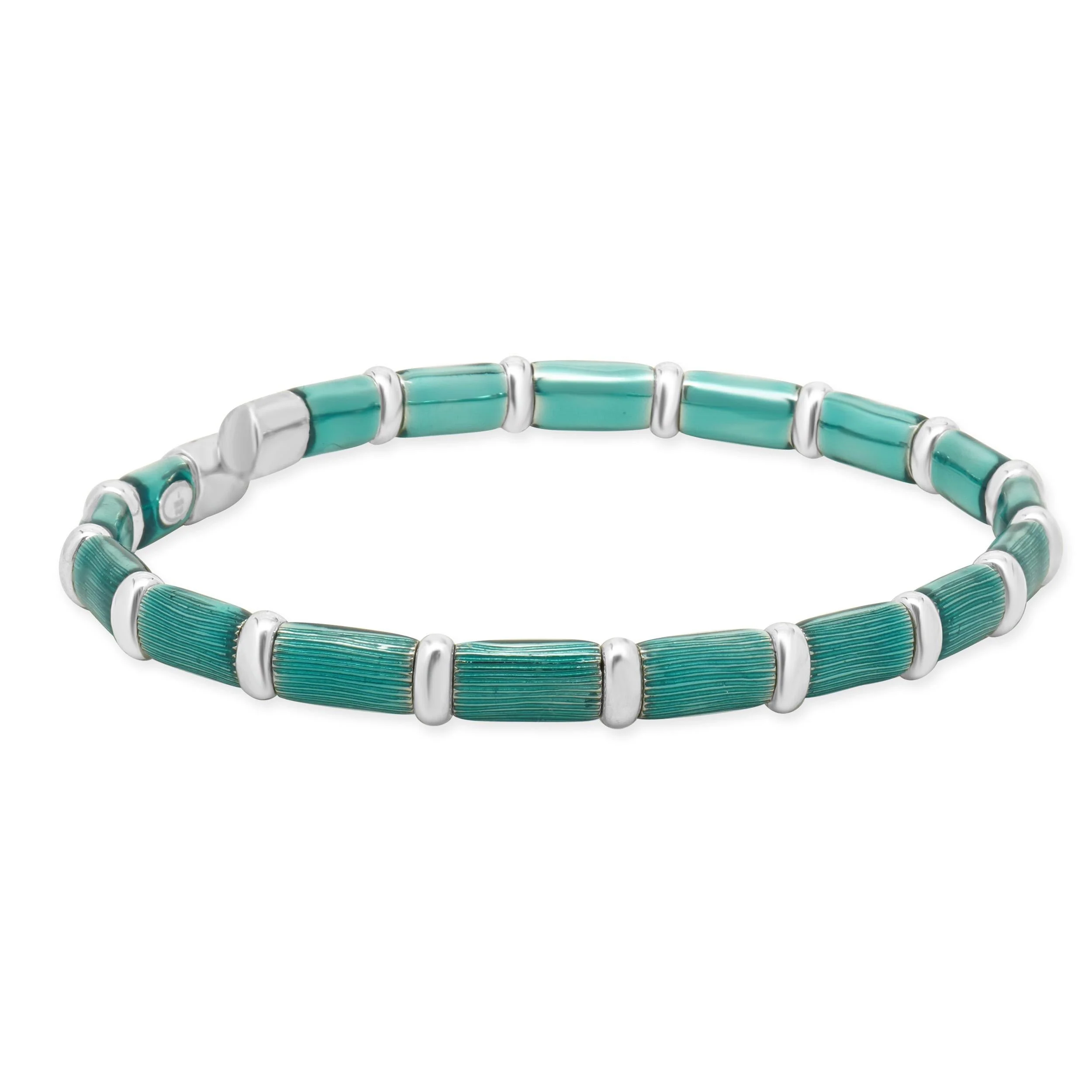 Henderson Legacy 18 Karat White Gold, Sterling Silver and Teal Enamel Bangle Bracelet - Image 4