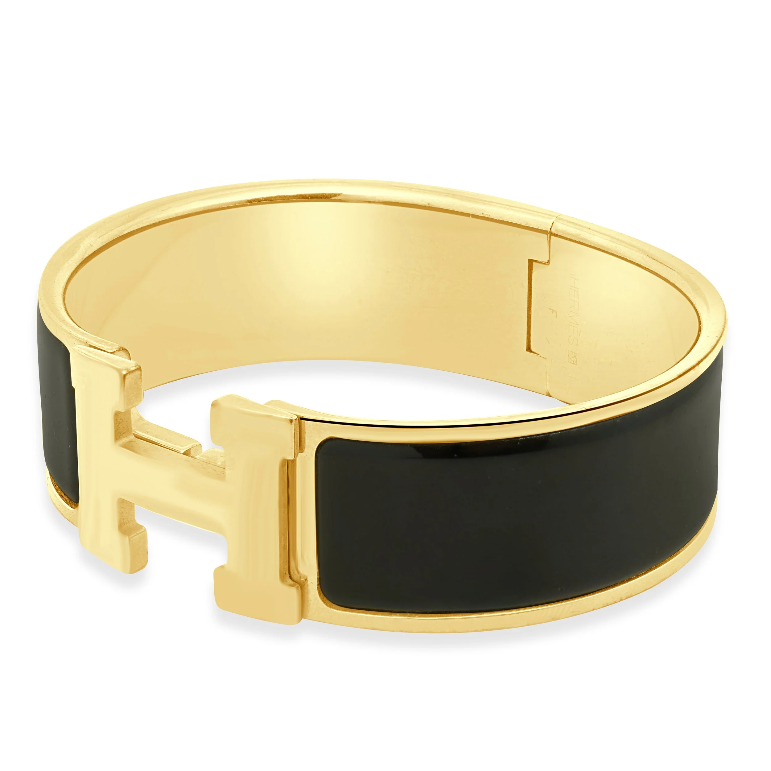 Hermes Gold-Plated Clic Clac Black Enamel "H" Logo Bracelet 6.75" - Image 2