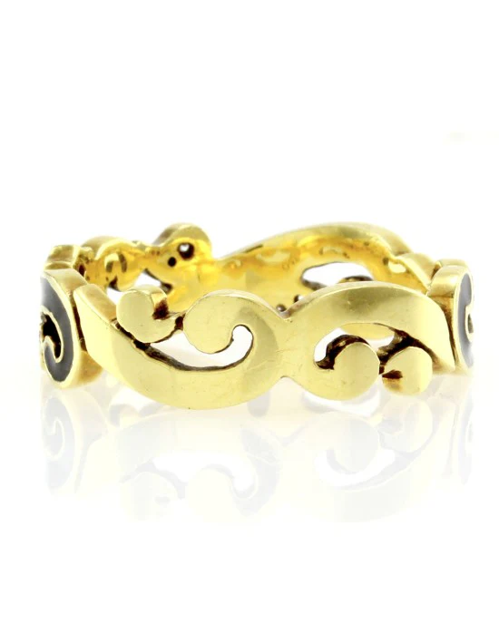 Hidalgo Black Enamel & 0.09ctw Diamond Scroll Band in 18K Yellow Gold SZ 6.5 - Image 4