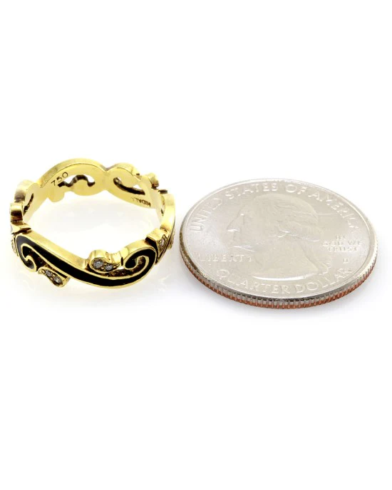 Hidalgo Black Enamel & 0.09ctw Diamond Scroll Band in 18K Yellow Gold SZ 6.5 - Image 5