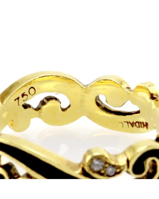 Hidalgo Black Enamel & 0.09ctw Diamond Scroll Band in 18K Yellow Gold SZ 6.5 - Image 6