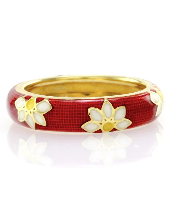 Hidalgo Red Enamel Daisy Eternity Band in 18K Yellow Gold SZ 6.25 - Image 3
