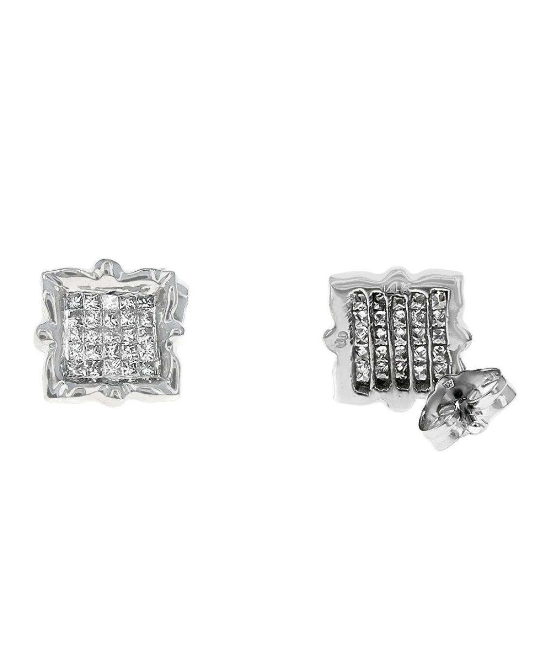 Invisible Set Framed Princess Cut Stud Earrings - Image 2