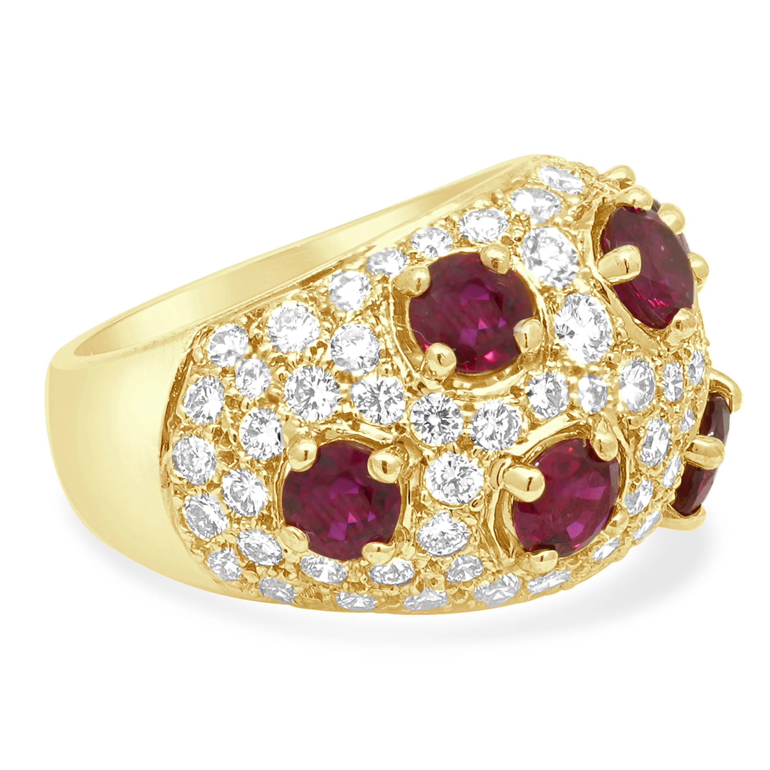 Jean Vitau 18K Yellow Gold Round Ruby and Pave Diamond Dome Ring - Image 3