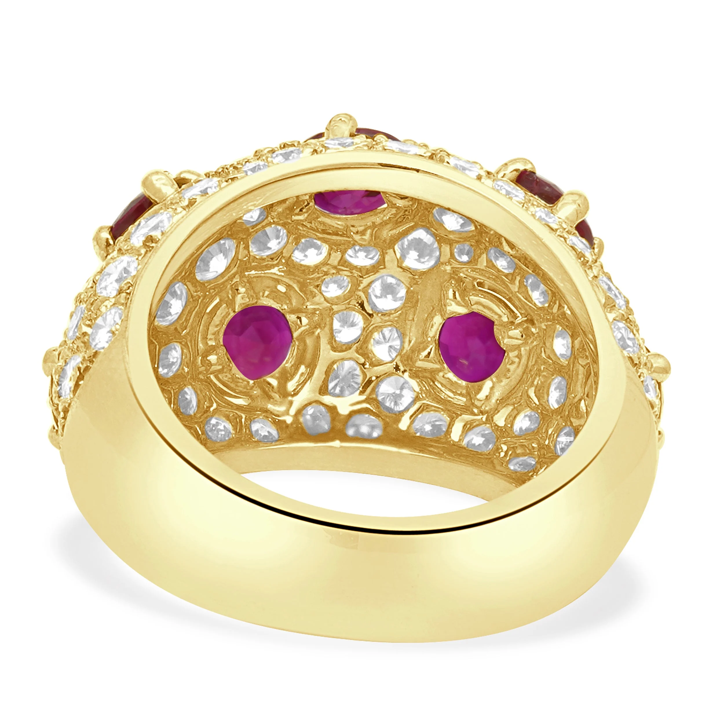 Jean Vitau 18K Yellow Gold Round Ruby and Pave Diamond Dome Ring - Image 4