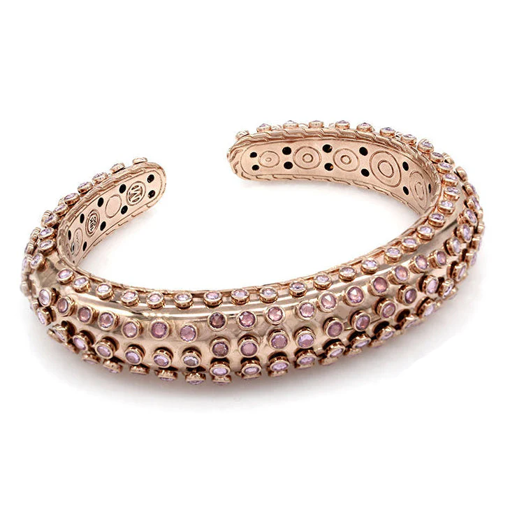 John Hardy 18K Rose Gold Pink Sapphire Dome Cuff Bracelet - Image 2