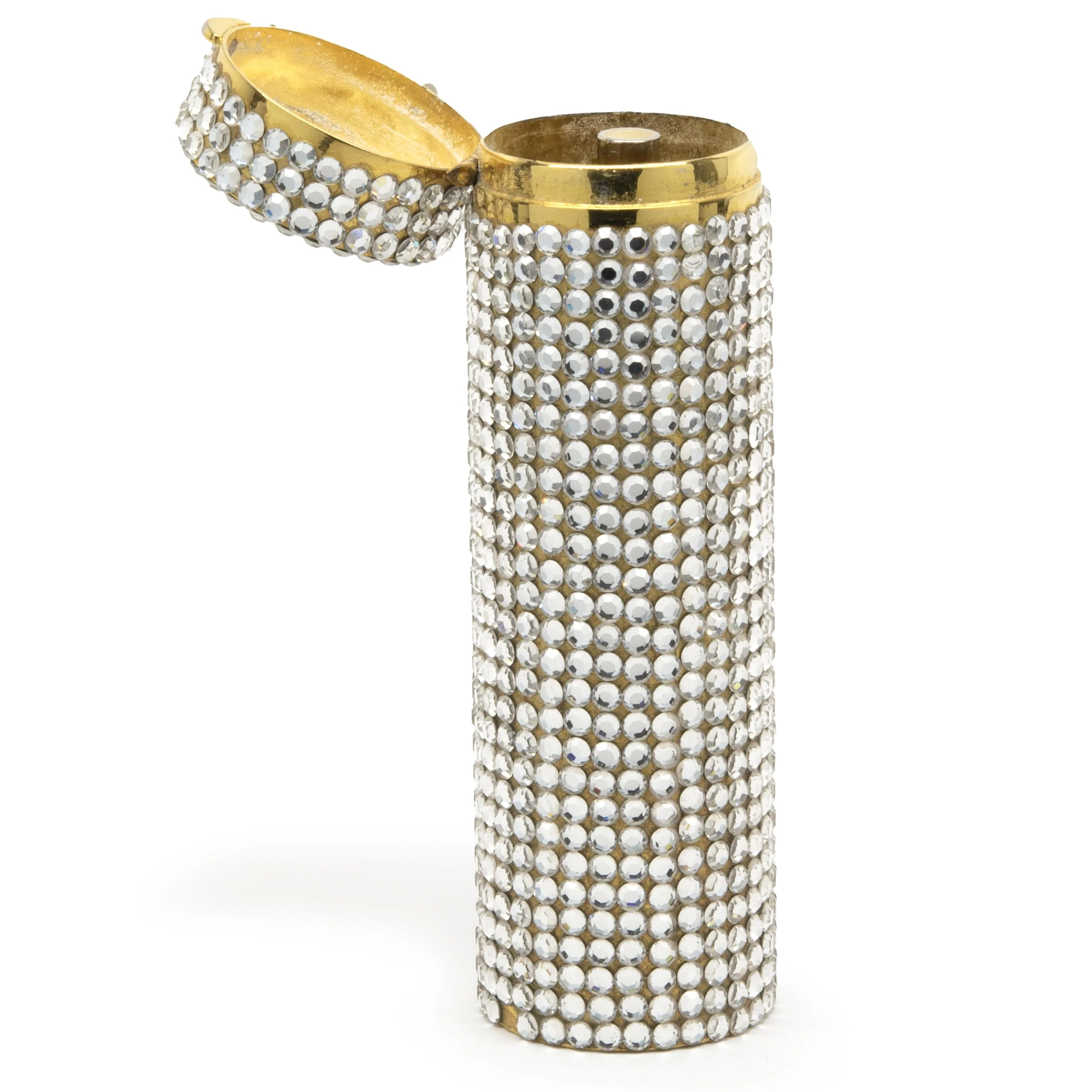 Judith Leiber Gold Tone Steel Crystal Cylinder Case - Image 4