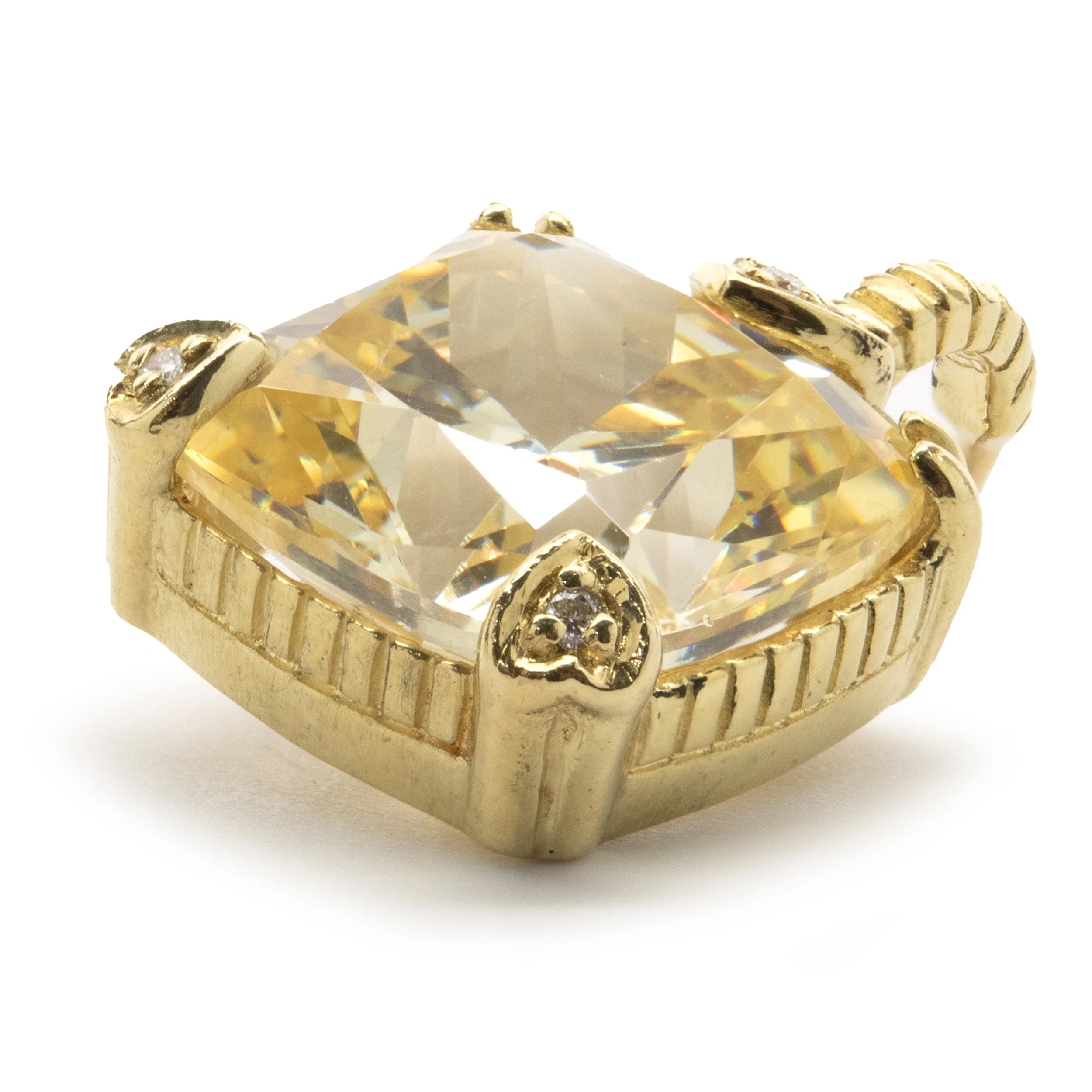 Judith Ripka 18 Karat Yellow Gold Canary Quartz and Diamond Pendant - Image 3