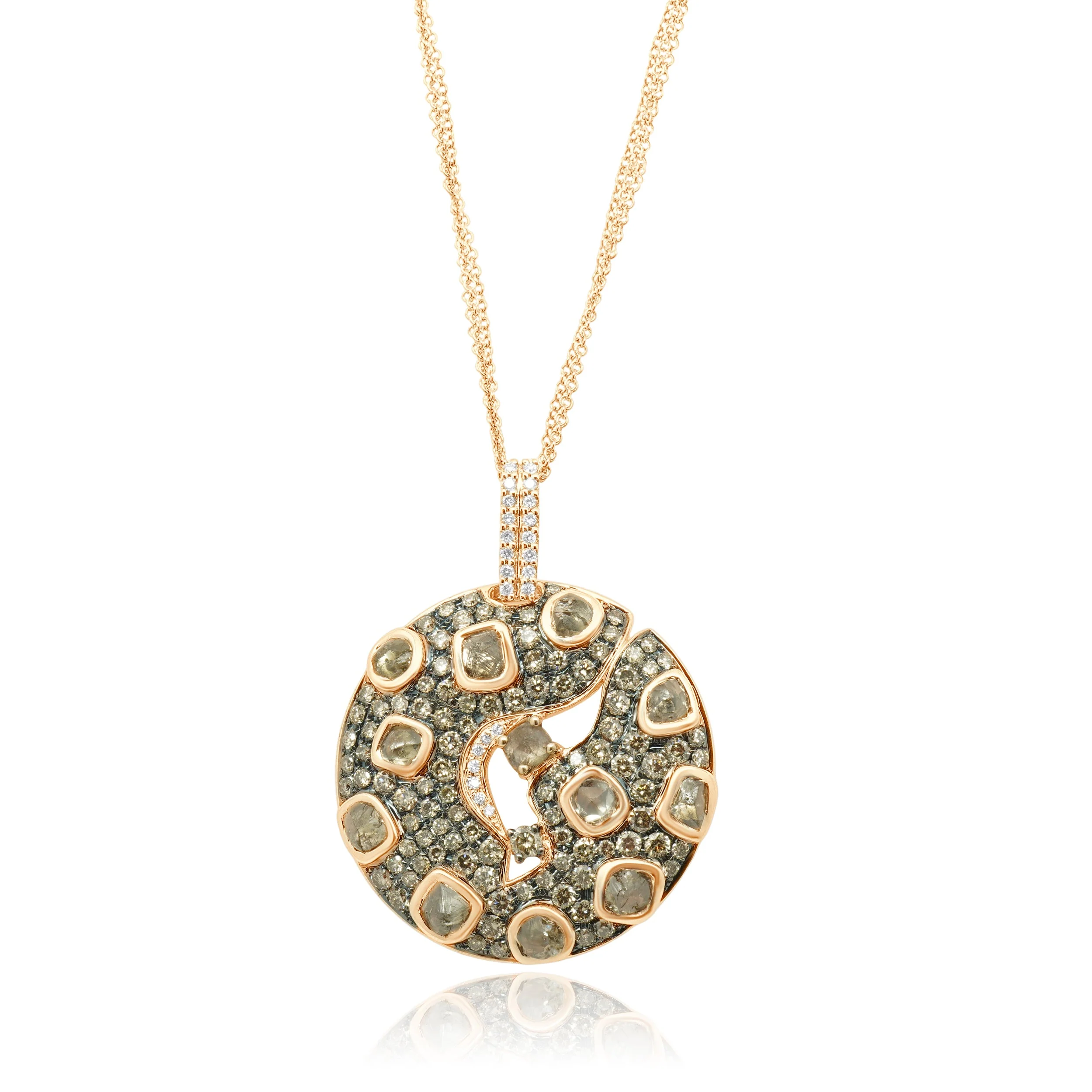 LeVian 14 Karat Rose Gold Chocolate and Vanilla Diamond Round Pendant Necklace 18.0"