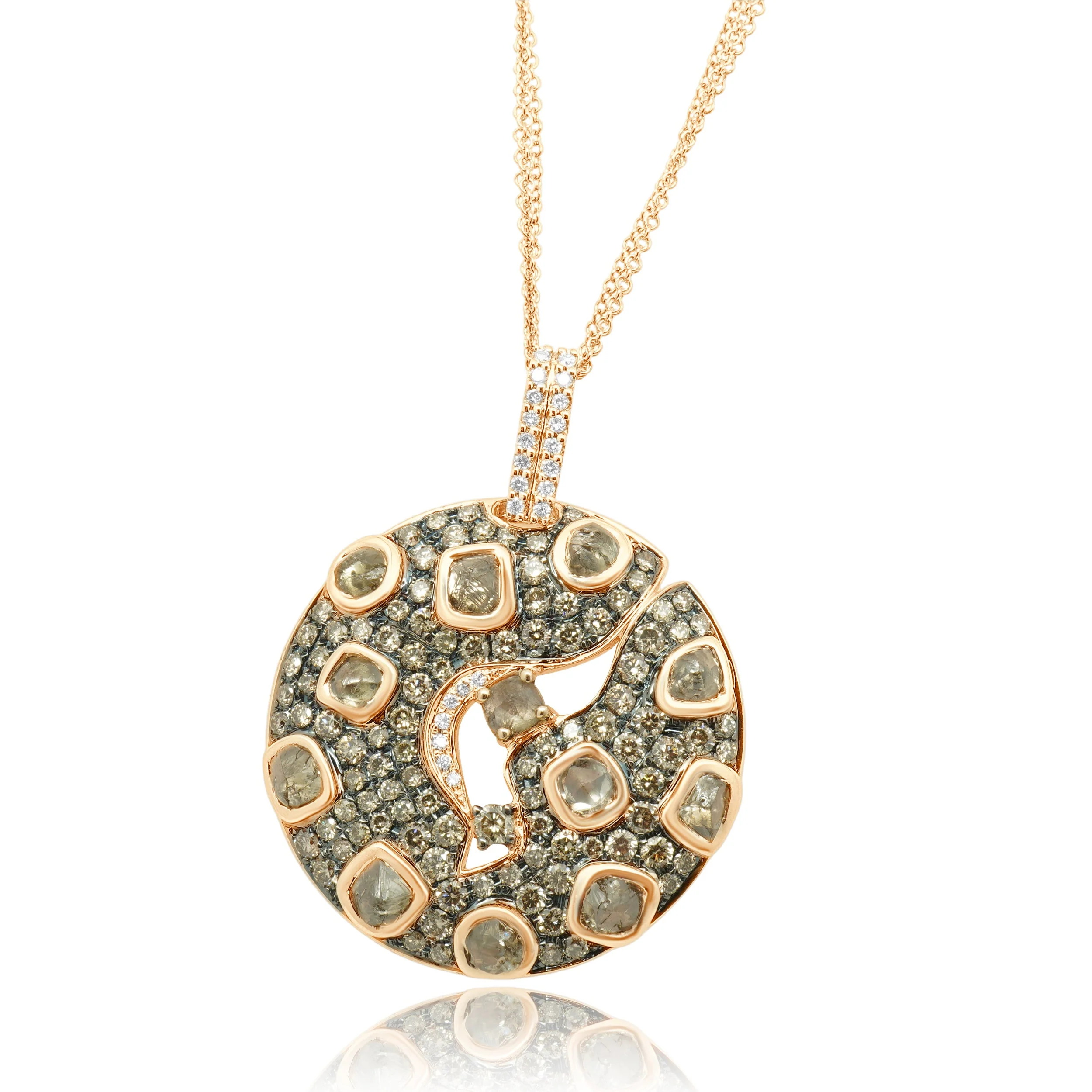 LeVian 14 Karat Rose Gold Chocolate and Vanilla Diamond Round Pendant Necklace 18.0" - Image 2