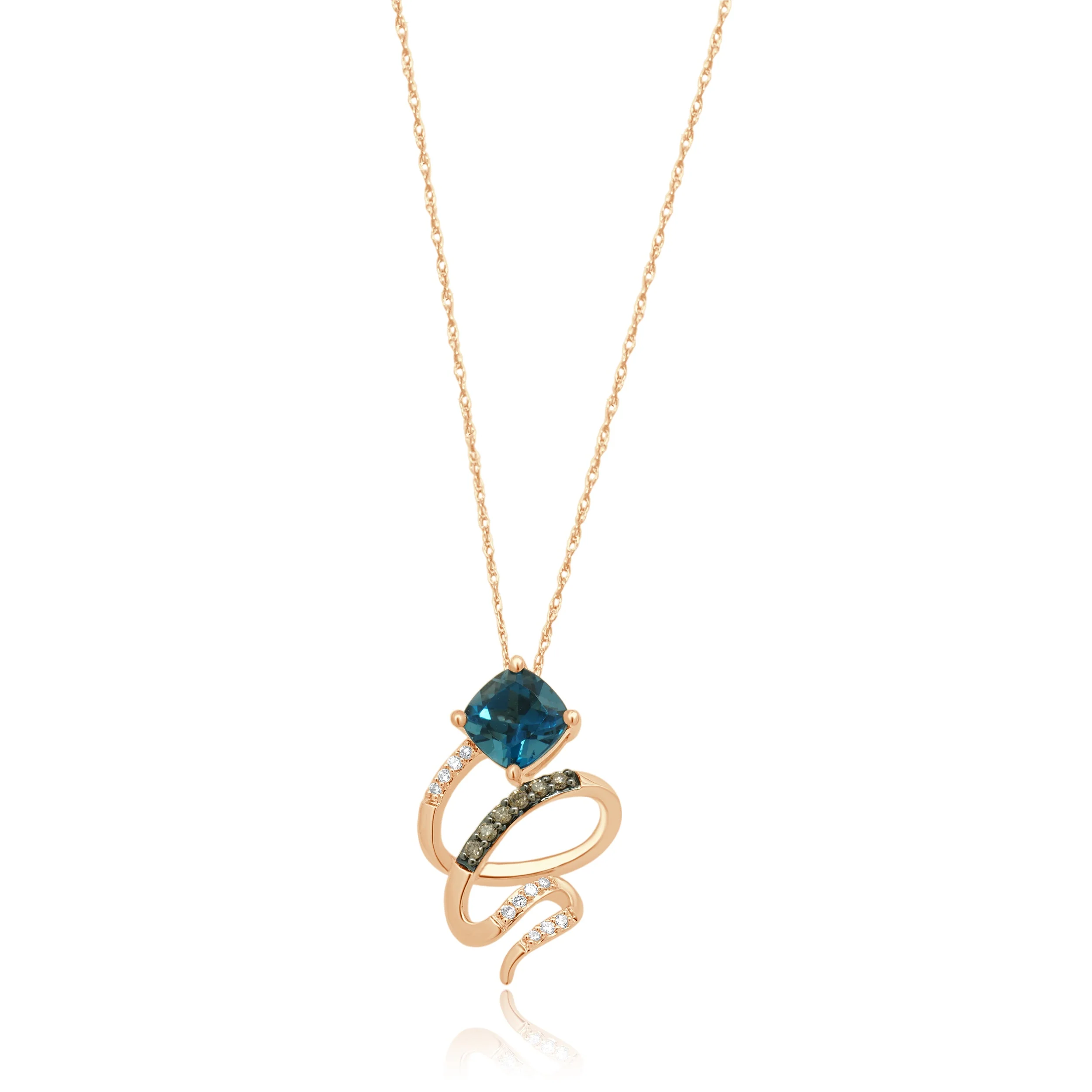 Levian 14 Karat Rose Gold Snake-Like Blue Topaz & Diamond Pendant Necklace