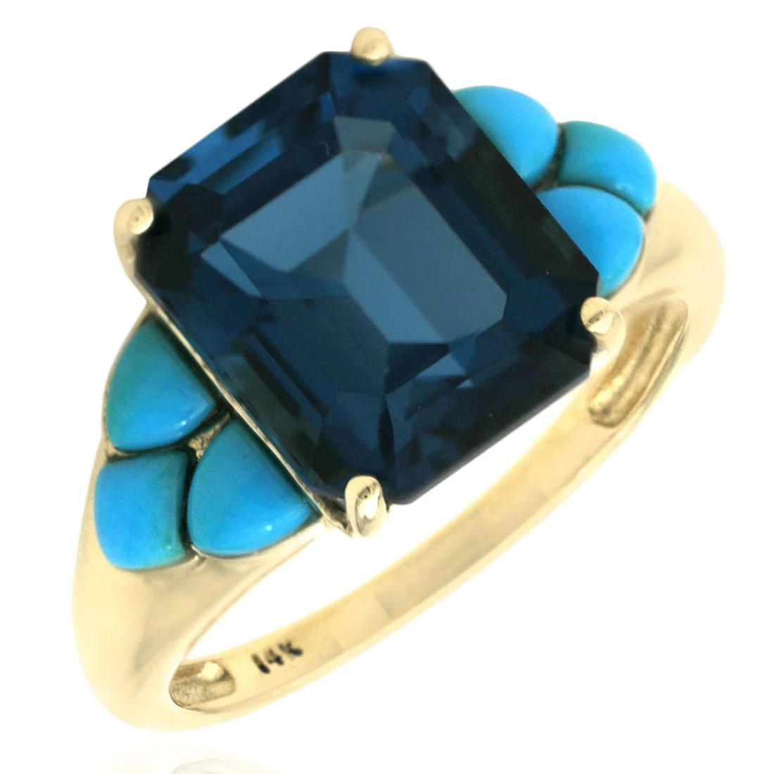 14K Yellow Gold London Blue Topaz and Turquoise Accent Ring