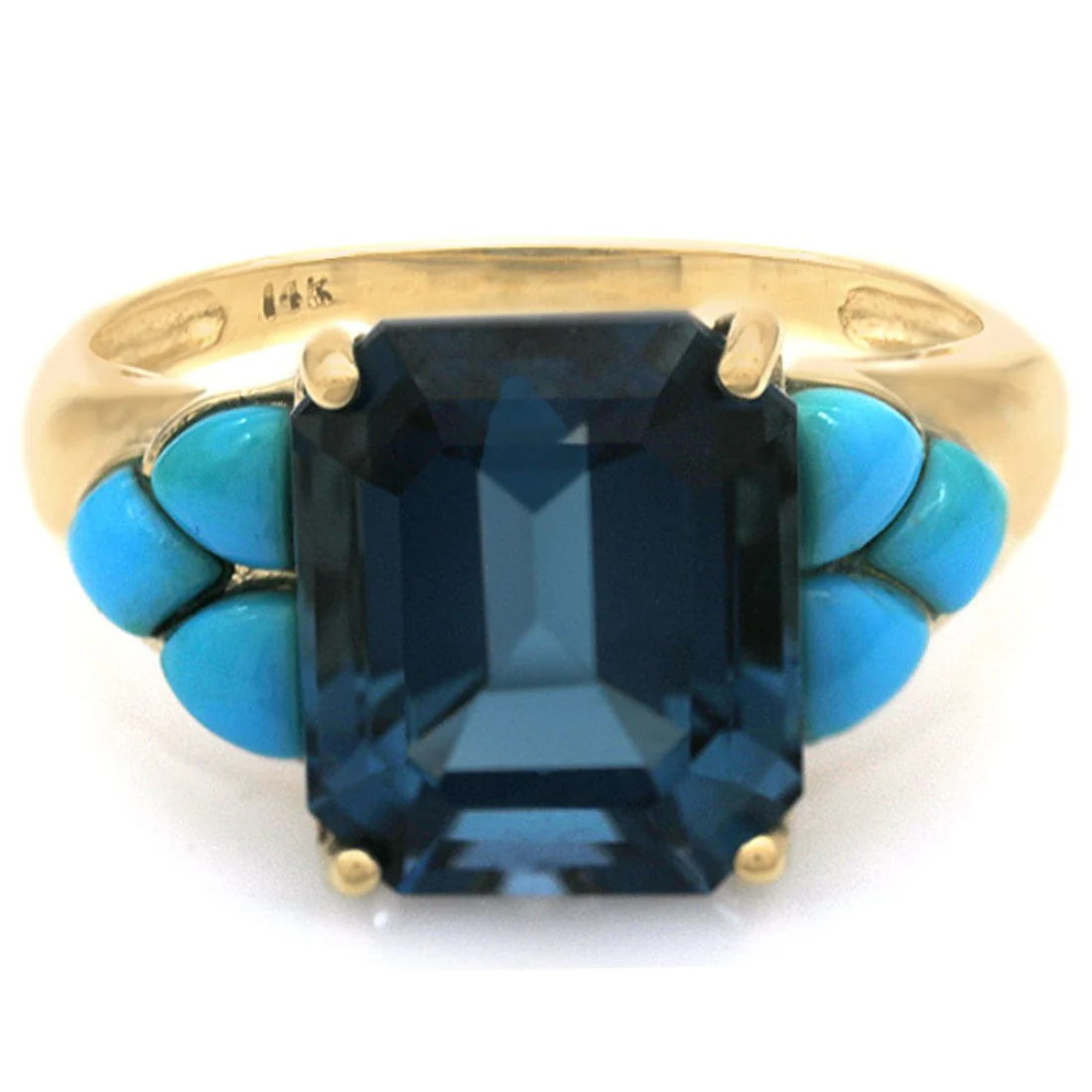 14K Yellow Gold London Blue Topaz and Turquoise Accent Ring - Image 2