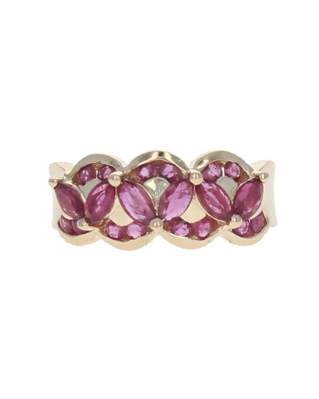 Marquise and Round Ruby Scalloped Ring - Image 2