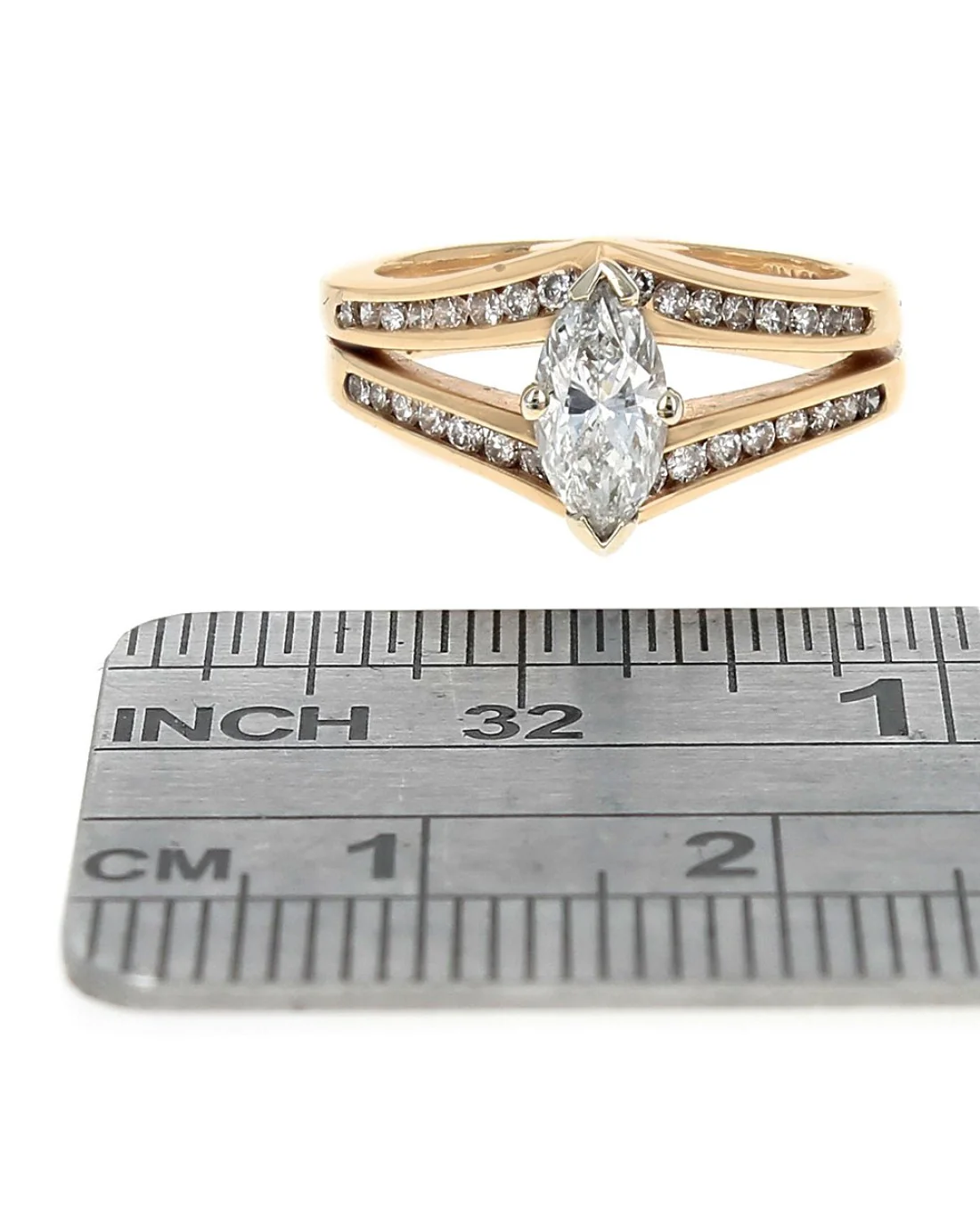 Marquise Cut Diamond Solitaire Split Shank Ring - Image 3