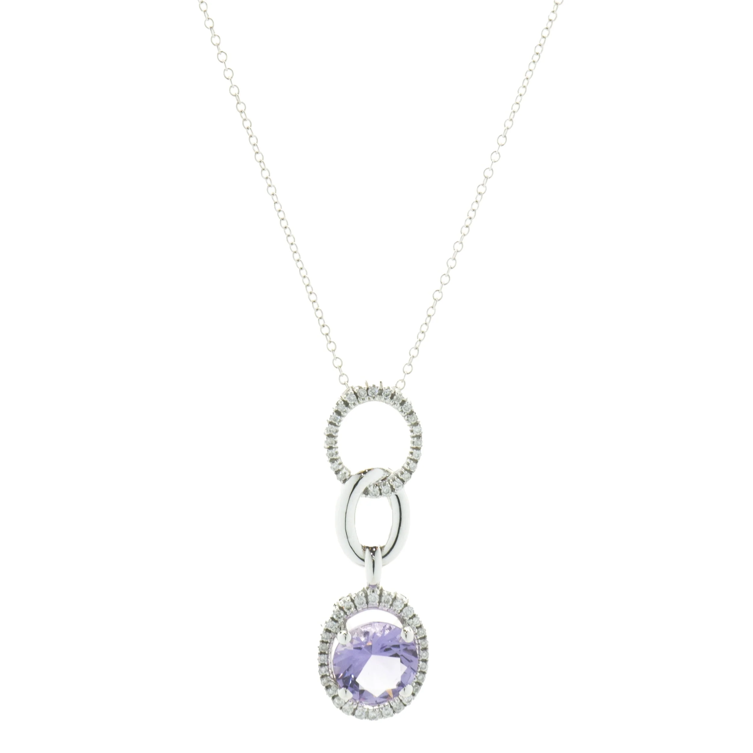 Mauboussin 18 Karat White Gold Amethyst and Diamond Oval Drop Necklace
