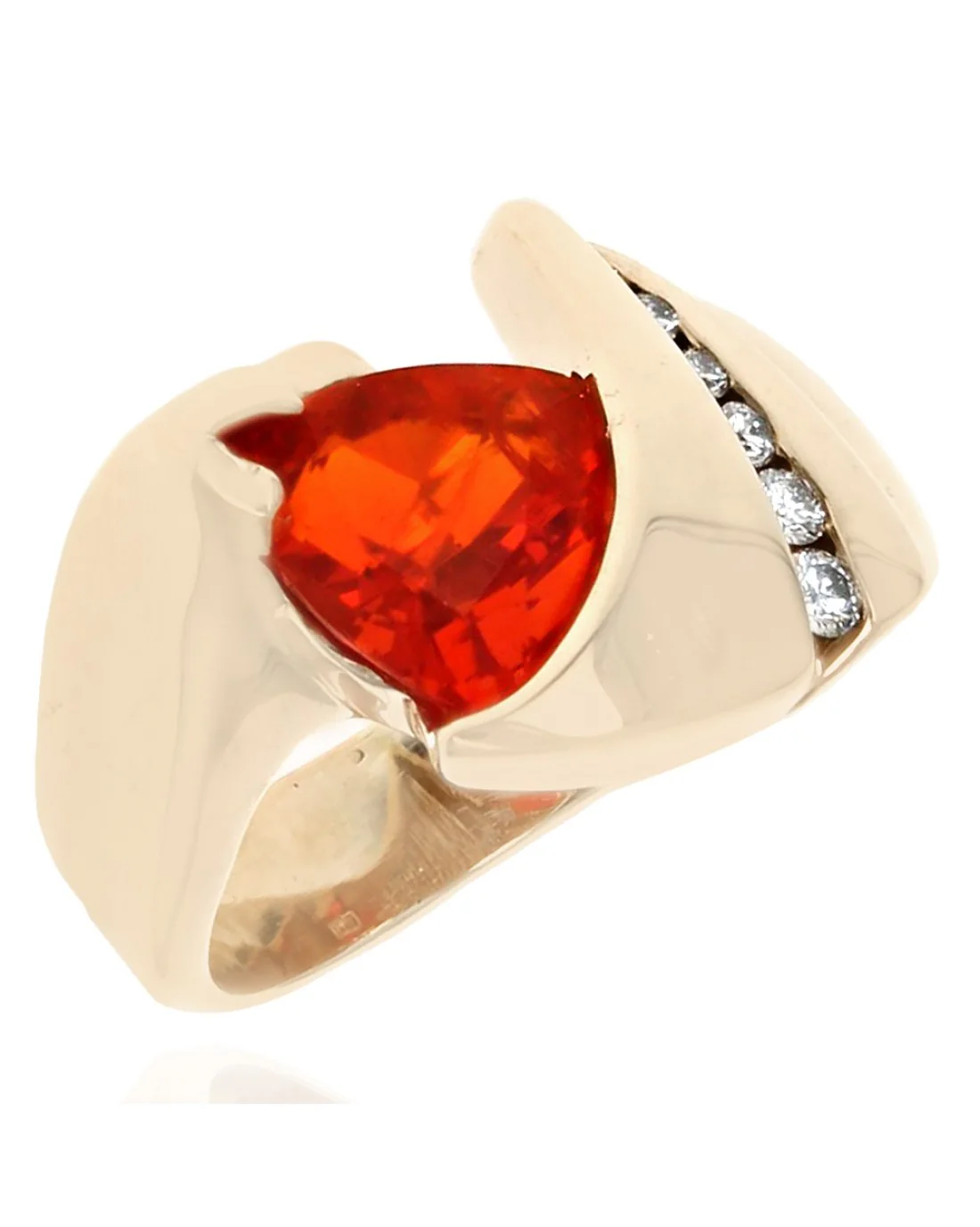 Mexican Fire Opal and Diamond Fashion Ring in Yellow Gold