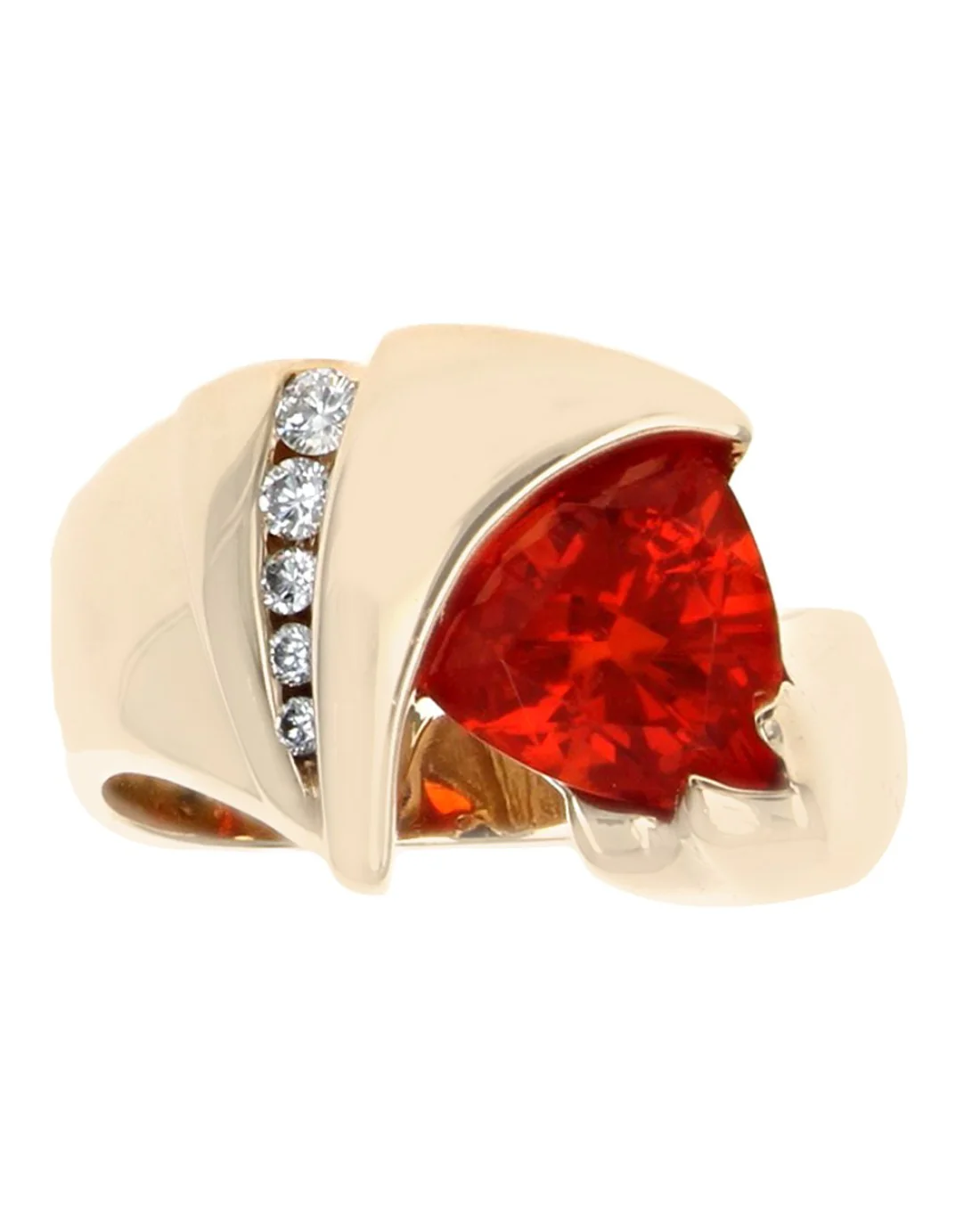 Mexican Fire Opal and Diamond Fashion Ring in Yellow Gold - Image 2
