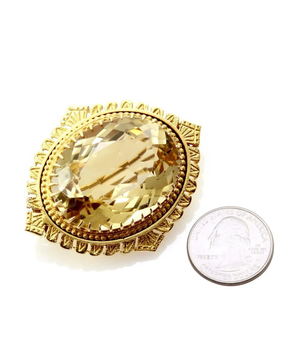Mid-Victorian Fancy Cut Oval Citrine Brooch 10K Yellow Gold - Image 4