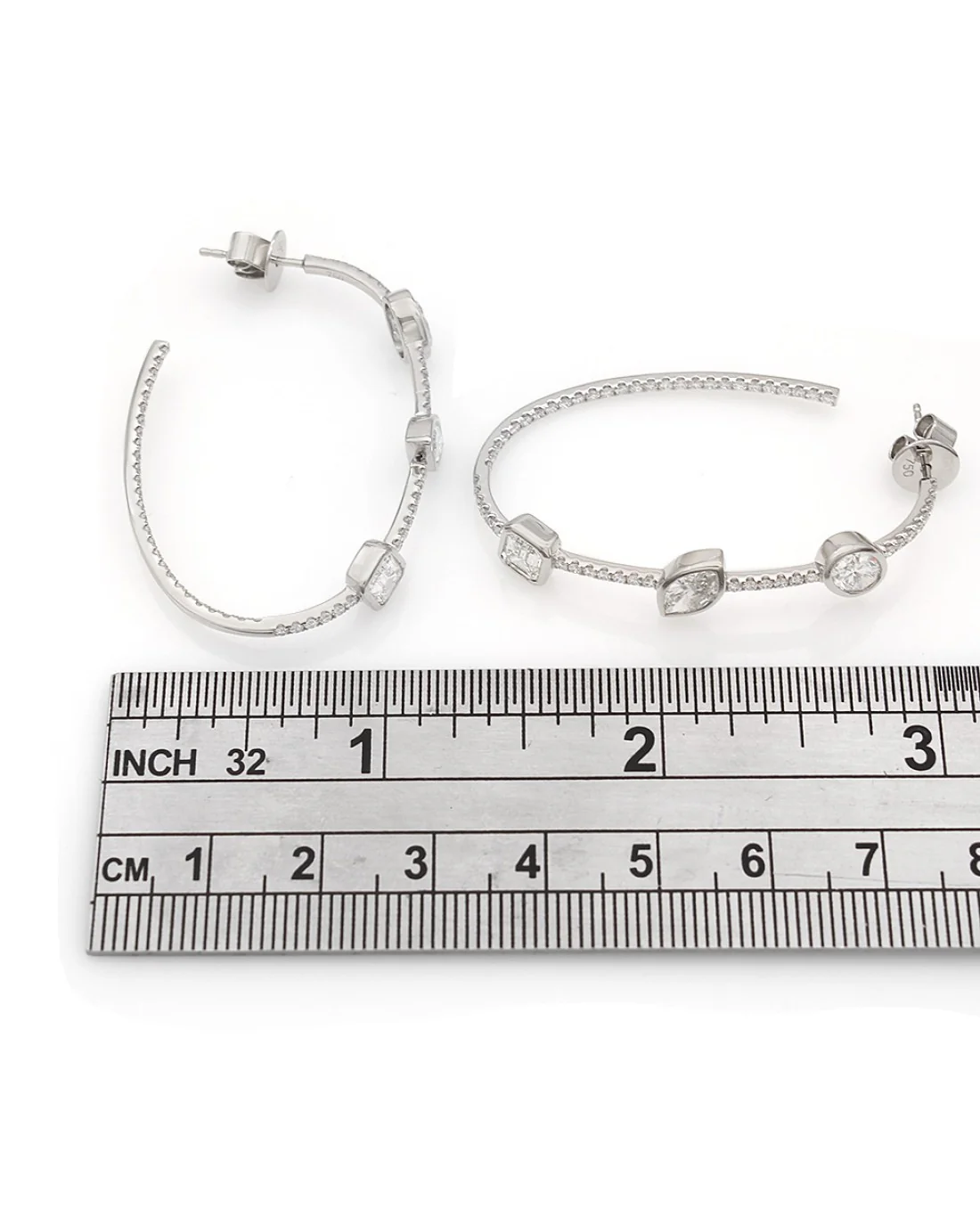 Mixed Cut Diamond Hoop Earrings - Image 3