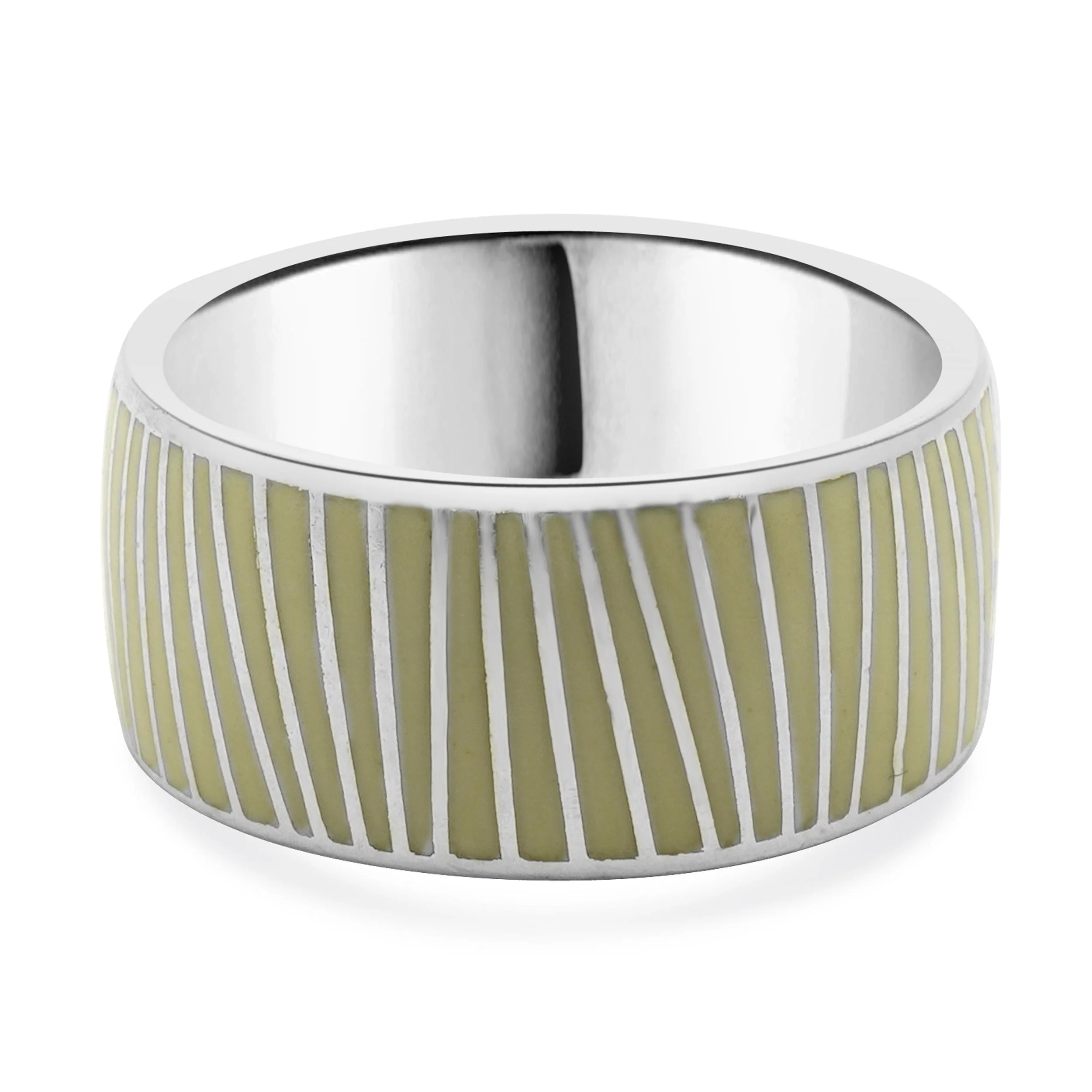 Mont Blanc Sterling Silver and White Enamel Wide Band