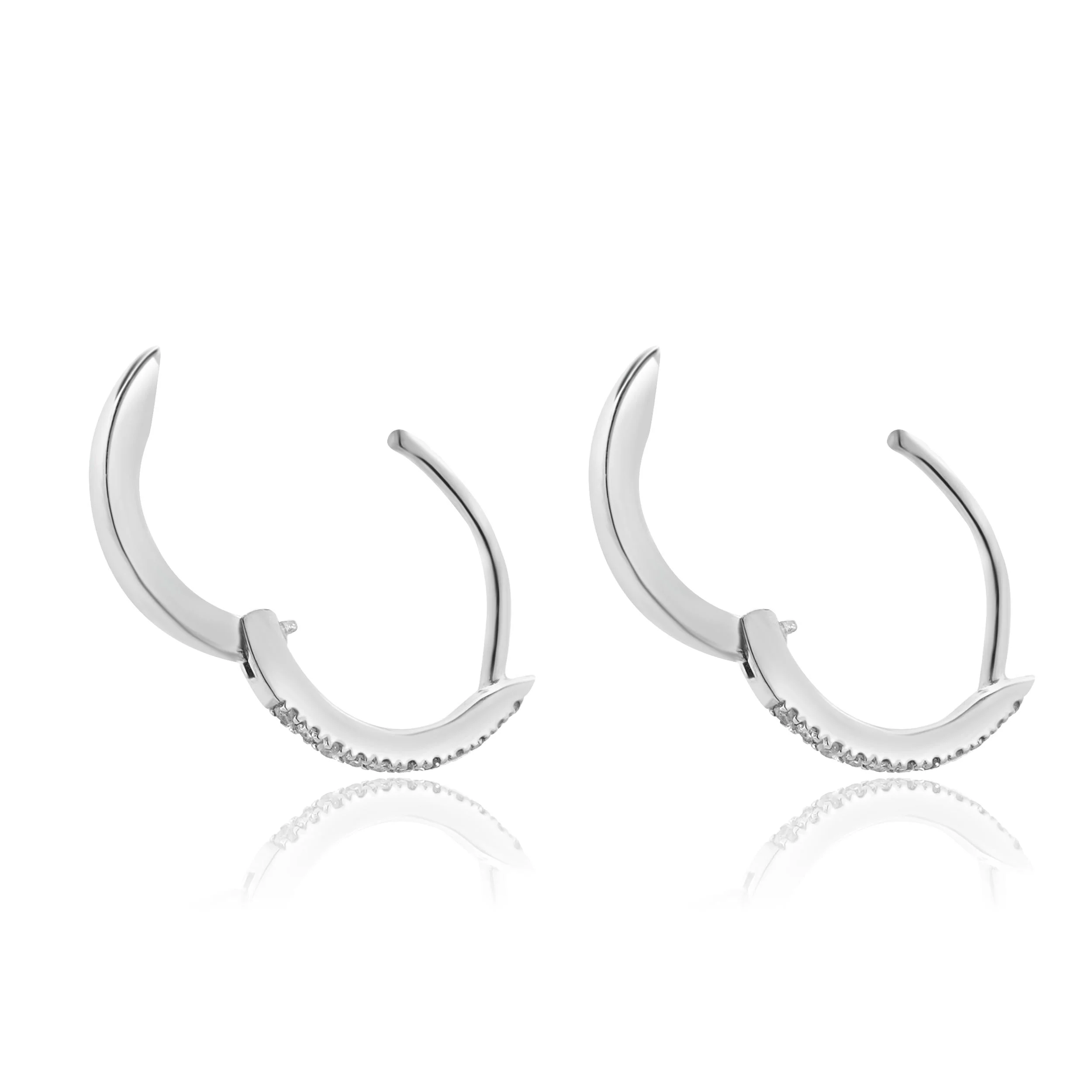 Movado 14 Karat White Gold Small Diamond Huggie Earrings - Image 3