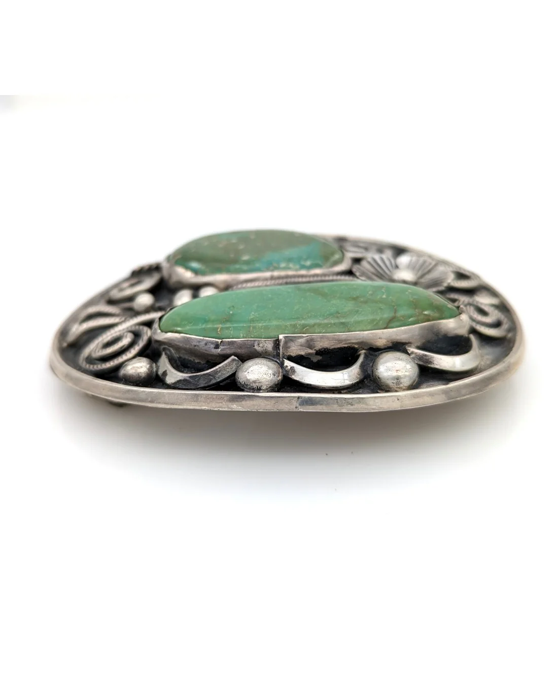 Navajo Jimmy Victor Begay Sterling Silver & Turquoise Buckle - Image 2
