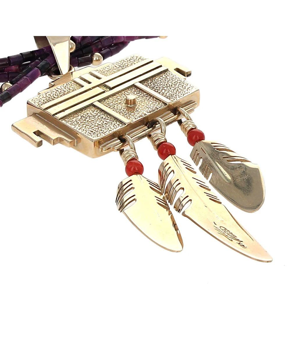 Navajo Ray Tracey 14K Yellow Gold Sugilite Bead & Sunface Inlay Necklace - Image 3