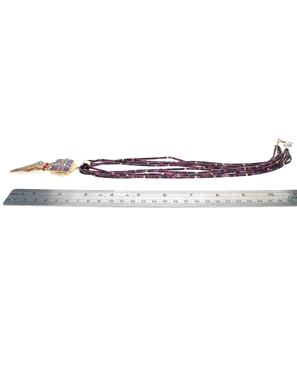 Navajo Ray Tracey 14K Yellow Gold Sugilite Bead & Sunface Inlay Necklace - Image 4
