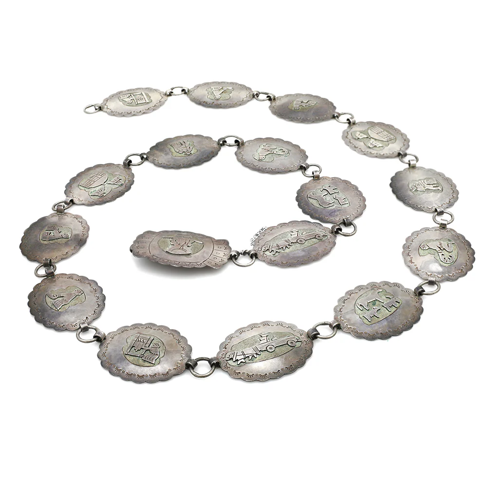 Navajo Robert Gene Sterling Silver Storyteller Concho Belt