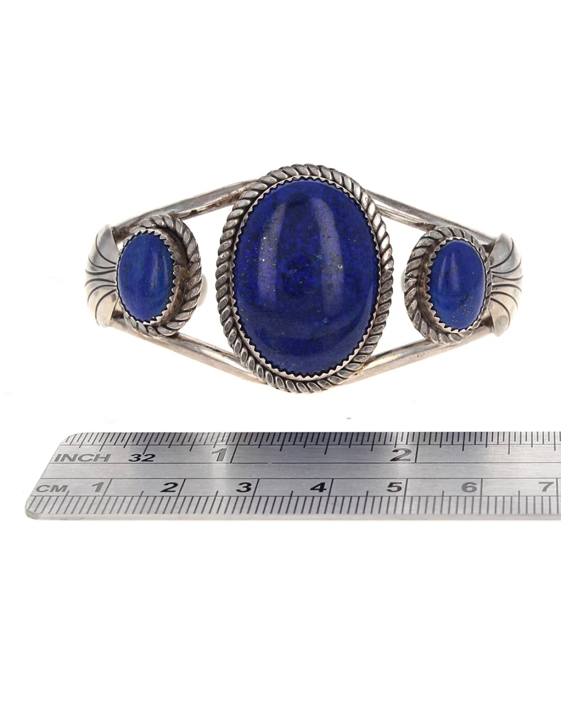 Navajo Signed DL Sterling Silver Lapis Cuff Bracelet - Image 3