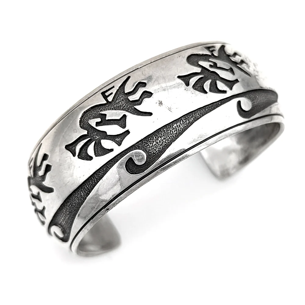 Navajo Signed K Sterling Silver Kokopelli Cuff Bracelet
